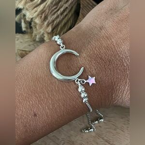 925 Silver Crescent moon adjustable bracelet Taxco Mexico jewelry